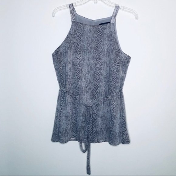 BANANA REPUBLIC | Tan Taupe Snakeskin Square Neck Sleeveless Tie Top Blouse - Picture 2 of 6